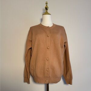 all:row Tan Camel Cardigan Women’s Sz M button up crew neck sweater